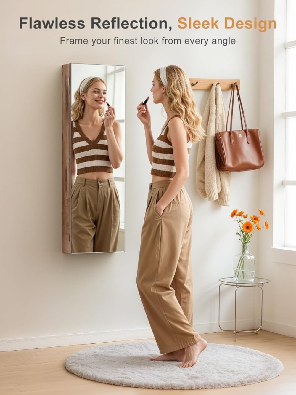 Mirror Jewelry Cabinet, Jewelry Armoire with Full Length Mirror,Mirror with Jewe - Picture 2 of 7